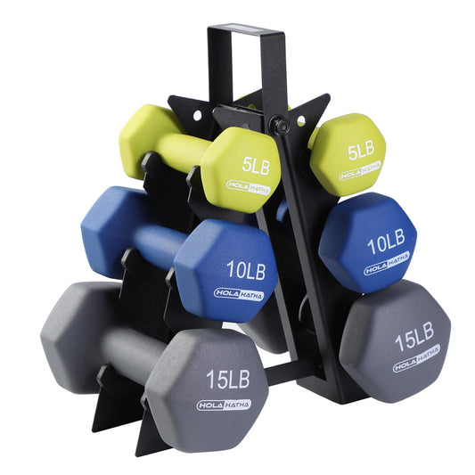 5, 10, and 15 Lb Neoprene Dumbbell Free Hand Weight Set & Rack